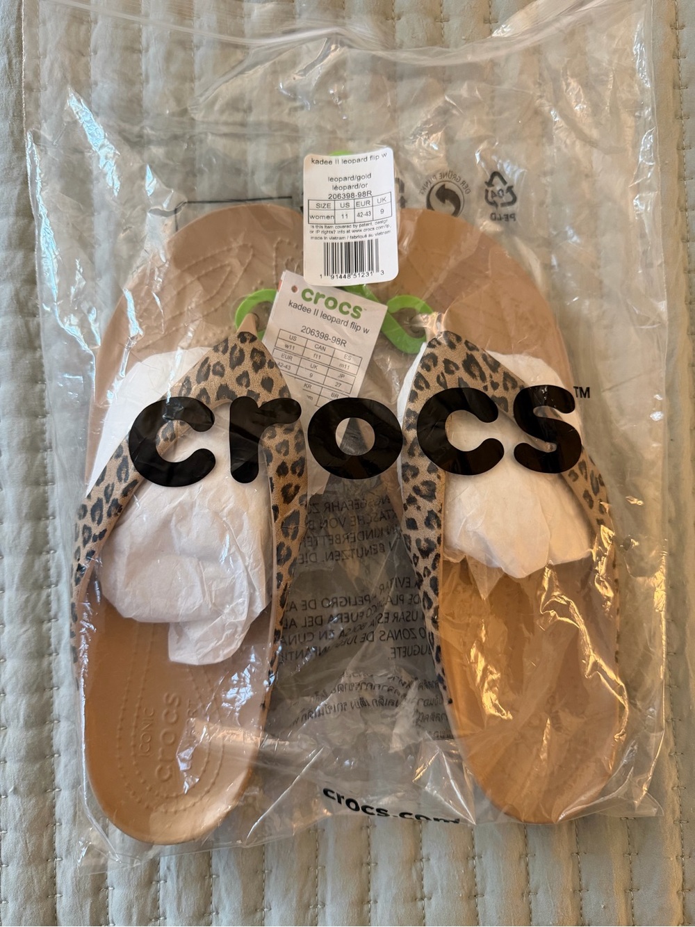 CROCS Leopard Print and Tan Flip Flops Sandals